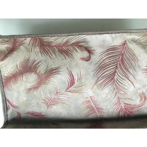 Vintage Stratton of London zippered makeup bag clutch gray red feather design - Picture 1 of 7
